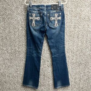 Miss Me Jeans Women’s 29 Rhinestone Bedazzled & Thick Stitch Cross Design Back P